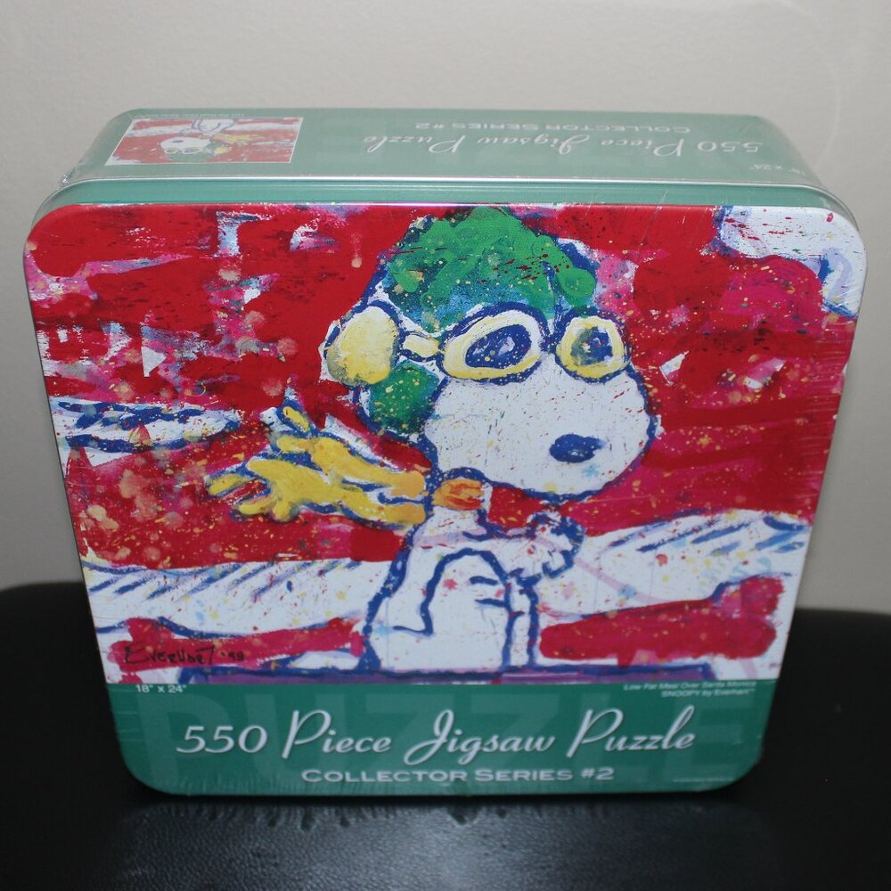 3/$88❤️Snoopy by Everhart LOW FAT MEAL OVER SANTA MONICA puzzle Collector's Box